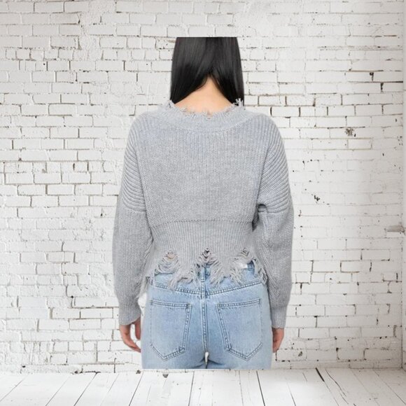 NWT Hera Cropped Distressed Crop Sweater Gray - Picture 2 of 4